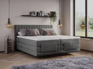 Vente-unique - Komplettes Boxspring-Set - Kopfteil mit vertikalen Nähten + elektrischer Relax-Lattenrost + Matratze + Topper - 2 x 90 x 200 cm - Velours - Anthrazit - DONISI von PALACIO