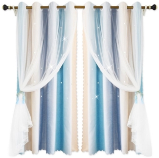 Rosnek Vorhang Doppellagig, Tüll, Schleife, ausgehöhlte Sterne, Öse, für Wohnzimmer (1 St), H×B:160×132,213×132,243×132