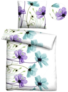 Traumhaft schlafen - Castell - Markenbettwäsche Mikrofaser Seersucker Bettwäsche 0260982 BLUME, viola, 1x 155x220 cm + 1x 80x80 cm