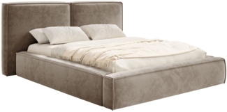 Selsey 'Tilves' Polsterbett 140x200 mit Bettkasten, Lattenrost, Velours, hellbraun
