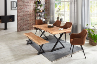 Esstisch Baumkante massiv Akazie natur 120x80 X-Gestell schwarz KASIMIR 528305