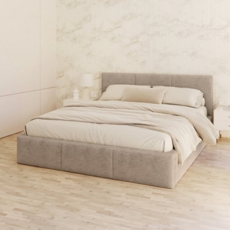 FDM Polsterbett AMBER modern mit Bettkasten MADE IN EU - mit Cord Bezug (verfügbar 90x200 120x200 140x200 160x200 180x200cm, Bettrahmen, Bett, mit großen gepolsterten Kopfteil, mit Bettkasten zum aufklappen), Hebbarer Metallrahmen, Bettkasten, mit/ohne...
