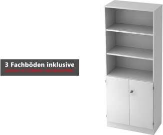 bümö office Regal-Aktenschrank abschließbar, Büroschrank groß aus FSC-Holz, 80cm breit in weiß - abschließbarer Schrank, Büroschrank abschließbar, Büro Möbel Schrank System, 6770-W-W-SG