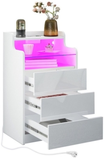 BESTWANTED Nachttisch mit Steckdose, 3 Schubladen, modern und hochglanz, mit LED-Beleuchtung (1-St), Großer Stauraum, eignet sich für Wohnzimmer und Schlafzimmer.