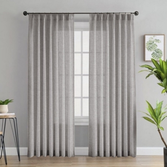 Jibenhome Gardine Leinenoptik Voile Vorhänge Modern Fensterschal für Wohnzimmer, 2 Stück, Gardine Halbtransparente Kräuselband mit Quetschfalten