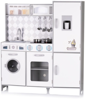 Chipolino Holz-Kinderküche 102 cm Spülmaschine, Licht, Musik, Töpfe, Eismaschine weiß