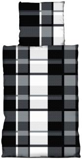 Buymax Bettwäsche Fleece Bettbezug-Set, kariert, Fleece, 3 teilig, 200x220 cm, kuschelig warme Winterbettwäsche, kariert, Schwarz Weiß