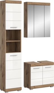 Xonox Wave Badkombination (B/H/T 112x191x34 cm) in weiß Hochglanz tiefzieh und Nox Oak Nachbildung