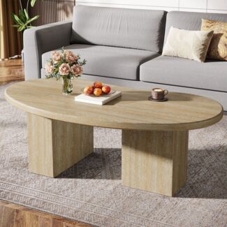 Tribesigns Couchtisch Oval Couchtisch für Wohnzimmer, Moderne Holzwerkstoff Mitte Tisch
