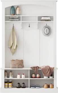 KLAM HOME Garderoben-Set Garderobenständer Garderobe mit Bank und Schuhablage H190/B120/T40 cm, (Mit Kippsicherung 3 hängenden Haken & offenem Stauraum), Wandgarderobe für Flur Diele Wohnzimmer
