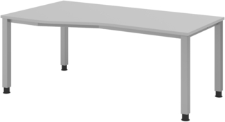 bümö Schreibtisch Q-Serie höhenverstellbar, Tischplatte 180 x 100 cm in grau, Gestell in silber, QS-18-5