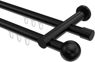 Innenlauf-Gardinenstangen-Set Platon Luino 100 cm, 2-läufig, 20 mm Ø Schwarz
