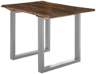 Esstisch Baumkante massiv Akazie nussbaum 140x80 U-Gestell silber LUBIN 527322