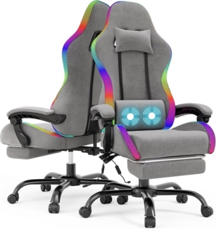 HOMALL Gaming-Stuhl LED Gaming Chair,Massage,Bürostuhl,Gaming Stuhl (Die LED-Beleuchtung ist einstellbar, das Massagekissen für den Rücken ist beweglich), Ergonomischer Bürostuhl,Kopfstütze und Lendenstütze
