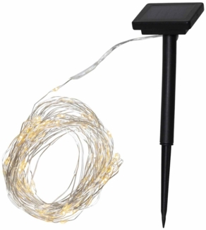 STAR TRADING LED-Lichterkette Dew Drop, Solar biegbarer Draht silber 200 LEDs warmweiß 19,9m