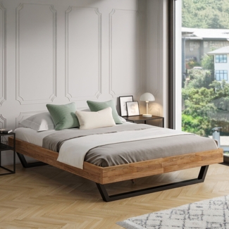 skølm 'Alver' Bett 160x200 cm, Bettgestell, natur geölt, Massivholzbett aus Eiche mit Metallkufen, Doppelbett ohne Bettkopf