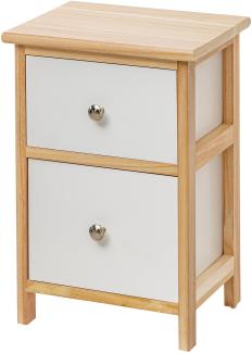 Baroni Home Nachttisch, Wohn- und Schlafzimmerschrank, Mehrzweckschrank, aus Naturholz mit 2 weißen Schubladen, Maße 30 x 24 x 43 cm