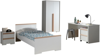 Jugendzimmer Set Kariotta Möbelset Holzwerkstoff Weiß/Buche