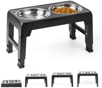 NUODWELL Napf Futternapf für Hunde, höhenverstellbar, mit 2 Edelstahl-Schüsseln, Edeistahl, für mittelgroße und große Hunde, 4 höhenverstellbare Fütterung