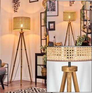 hofstein Stehlampe Stehlampe aus Holz/Rattan/Wiener Geflecht in Naturfarben/Beige, ohne Leuchtmittel, skandinavische Leuchte, runder Schirm (40 cm) u. Fußschalter 1 x E27
