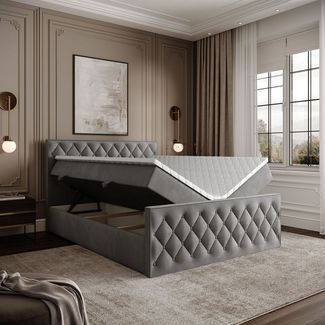 Lookway Boxspringbett INEZ II mit Bettkasten und Topper (Boxspringbett mit Topper), Breite: 140/160/180x200 cm