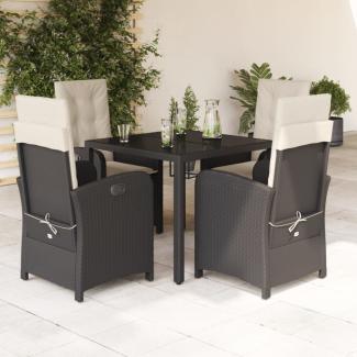 vidaXL 5-tlg. Garten-Essgruppe mit Kissen Schwarz Poly Rattan