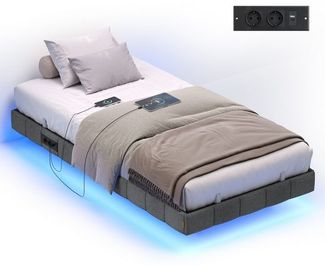 VASAGLE Bettrahmen 90 x 200 cm, mit LED-Beleuchtung, Bettgestell, schwebender Effekt, Steckdosenleiste, grau