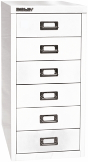 Bisley Multidrawer Schubladenschrank aus Metall mit 6 Schubladen DIN A4 ohne Sockel - Farbe: Verkehrsweiß, L296-696