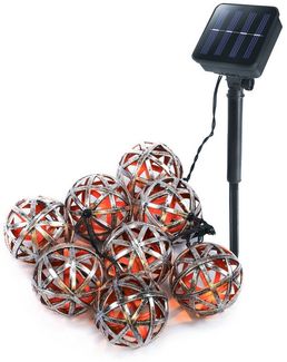 esotec LED Gartenleuchte Solarkette 8 Kugeln Valerie 2m +2m Kabel 2500K silber/kupfer 103016, Dauerlicht, ON/OFF, LED fest integriert, 2500K warmweiß, 8 Leuchtkugeln mit Ornament-Bandverzierung, solarbetrieben