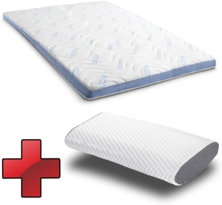 Kaltschaumtopper CloudComfort Cool 160 x 200 cm H2/H3, Höhe 7 cm, Härtegrad H2/H3, 7-Zonen Topper mit Sommer- und Winterseite + Sleezzz® Cool Kühl-Effekt Kissen