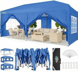 COBIZI Pavillon 3x6 Faltpavillon Wasserdicht Stabil Winterfest Faltbar Partyzelt mit 6 Seitenteilen Pop up Gartenpavillon UV Schutz 50+ Höhenverstellbar für Strand Hochzeit Camping, Blau