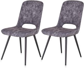 KHG Esszimmerstühle 2er Set, Polsterstuhl Dunkelgrau Mikrofaser Flachgewebe, Stuhlbeine Metall pulverbeschichtet, Küchenstuhl, Essstuhl für Esszimmer Küche Büro