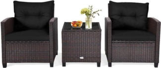3tlg. Polyrattan Gartenmöbel Set Schwarz, Terrassenmöbel mit Tisch & 2 Stühlen
