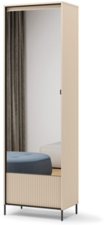 Compleo Kleiderschrank mit Spiegel, Modern Schrank Beige mit LED Beleuchtung