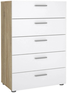 Dmora Kommode Alf, Mehrzweckkommode, Schlafzimmerkommode, Schrank mit Schubladen, 70x40 h102 cm, Eicheund Glänzendes Weiß