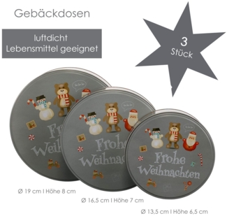 heimtexland Vorratsdose Plätzchendosen Gebäckdosen Aufbewahrung Metalldose, Metall, (Set, 3-tlg), Keksdose lebensmittelecht I luftdicht I Geschenk Weihnachten