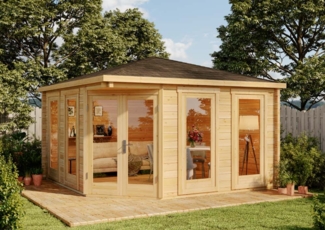 Alpholz 5-Eck Gartenhaus Maja ISO Gartenhaus aus Holz in Pinie Holzhaus mit 70 mm Wandstärke Blockbohlenhaus mit Montagematerial