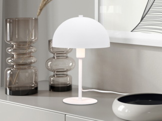 Kleine LED Tischleuchte aus Metall Weiß in Pilzform, Höhe 30cm