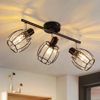 ZMH Deckenstrahler 3 Flammig Deckenleuchte Vintage - Deckenlampe Kristall Lampenschirm E14 Schwarz Retro Deckenspot 350°Schwenkbar Strahler für Küche Wohnzimmer (Ohne Leuchtmittel)