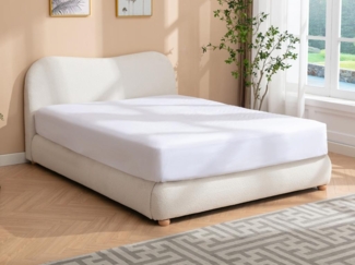 Vente-unique - Bett mit Bettkasten + Matratze - 140x190 cm - Bouclé-Stoff - Weiß - VANARI