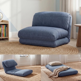 Schlafsessel HWC-E68, Schlafsofa Funktionssessel Klappsessel Relaxsessel, Stoff/Textil ~ hellblau
