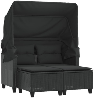 vidaXL Gartensofa 2-Sitzer mit Dach und Hockern Schwarz Poly Rattan 365781