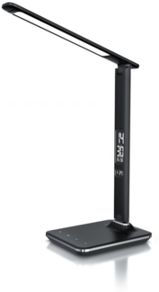 Brandson Schreibtischlampe, Lederoptik LED Tischlampe dimmbar, Temperatur, Alarm, Kalenderfunktion
