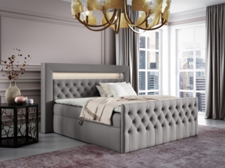 Boxspringbett Schlafzimmerbett ERNESTO Nr. 1 180x200cm in Elisa Velvet Hellgrau