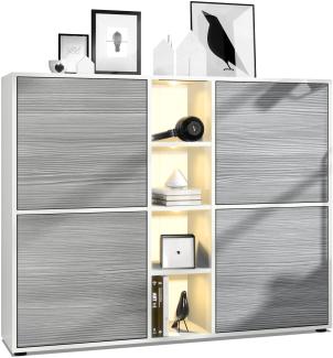 Vladon Highboard Cuba V3, Weiß matt/Avola-Anthrazit inkl. LED - Moderne Anrichte mit 12 Fächern (130,5 x 105,5 x 35,5 cm)