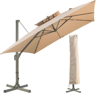 LKINBO Sonnenschirm Quadratisch 300x300cm mit Ständer Kurbel Neigbar Wasserdicht