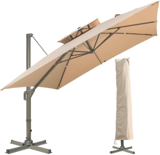 LKINBO Sonnenschirm Quadratisch 300x300cm mit Ständer Kurbel Neigbar Wasserdicht