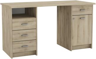 Schreibtisch >Monaco 2< in Eiche aus Holzwerkstoff - 135x74x58cm (BxHxT)