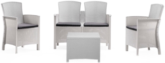 Dmora Lounge-Set für den Außenbereich Asiak, Gartenset mit Kissen, Lounge-Set für den Innenbereich in Rattan-Optik, 100 % Made in Italy, Weiß