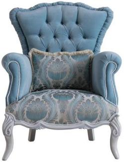 Casa Padrino Luxus Barock Wohnzimmer Sessel mit dekorativem Kissen Hellblau / Grau 85 x 87 x H. 108 cm - Barock Möbel - Edel & Prunkvoll